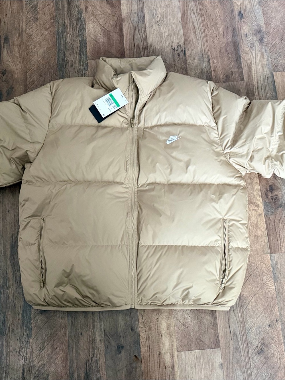 Nike Men’s Beige Puffer Jacket with White Logo